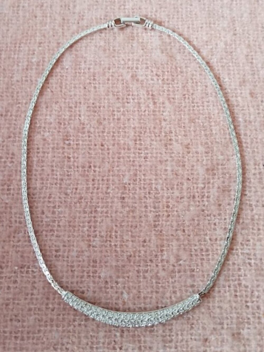 Vintage Swarovski Crystal Pave Choker Necklace with Silver Tone Chain
